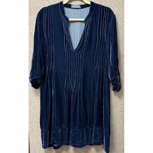 CP Shades Regina Blue Velvet Pintuck Tunic Dress Lagenlook Whimsigoth Boho Small